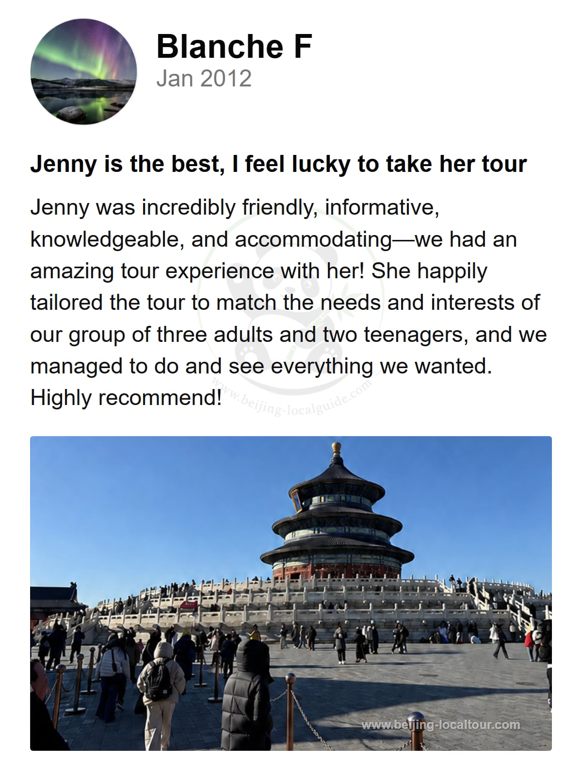Traveler review shared in 2012