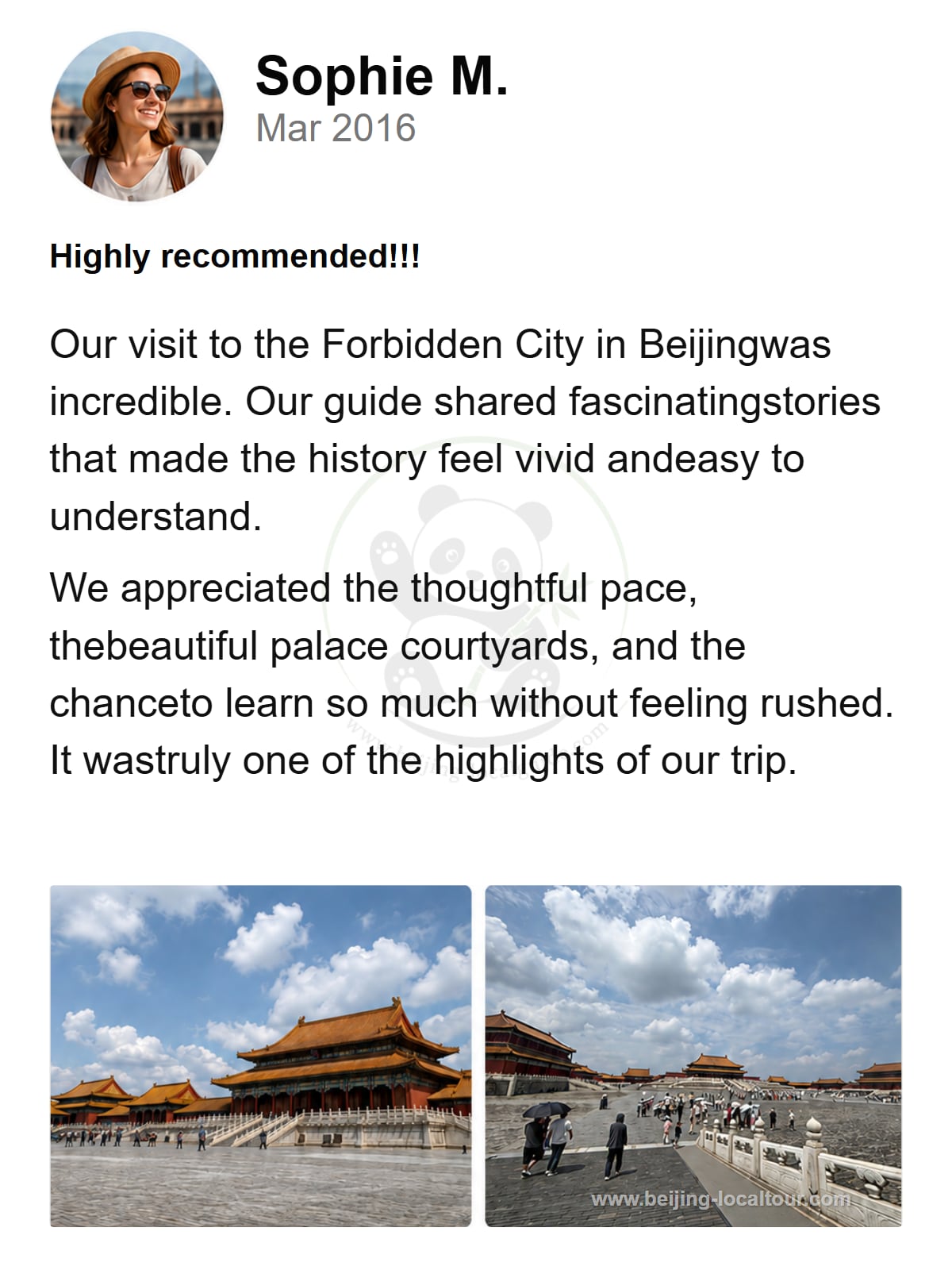 Traveler review shared in 2016