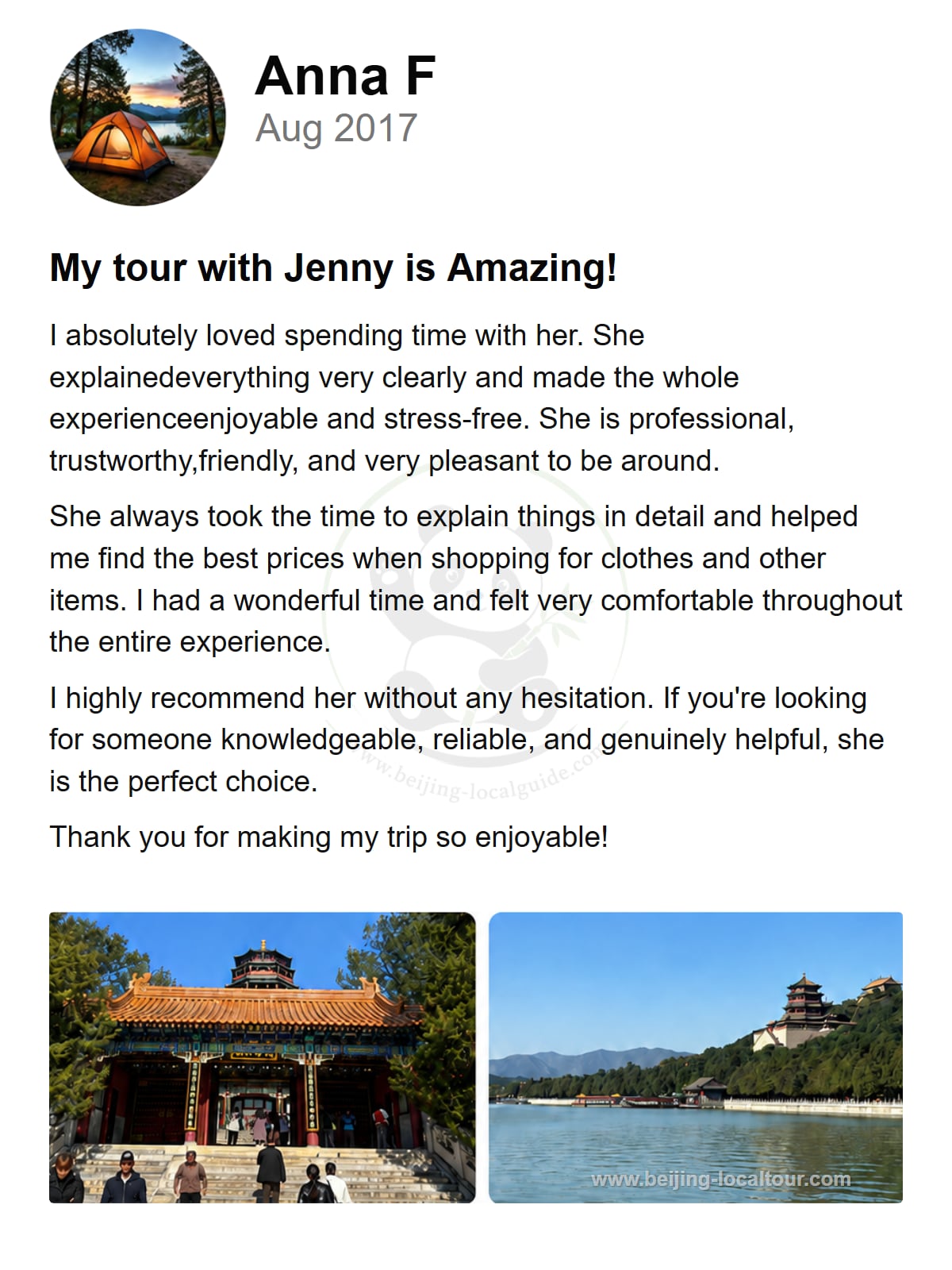 Traveler review shared in 2017